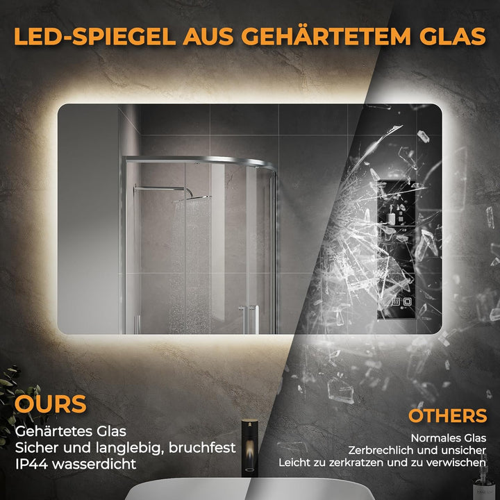 SVNR Badezimmerspiegel Mit Beleuchtung LED-120 x 60 cm Hintergrundbeleuchtung und 4mm Kupferfreiem,