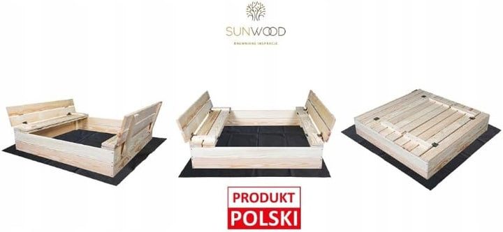 Sandkasten mit Sitzbank 100 x 100 cm, Dach, Naturholz, Sandkasten für Kinder, Spielplatz