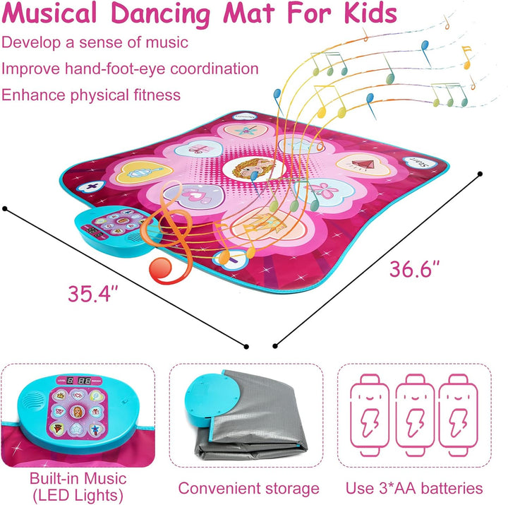Tanzmatte Spielzeug für Mädchen – Musik-Spielmatte, 5 Spielmodi, 3 Herausforderungsstufen, einstellb