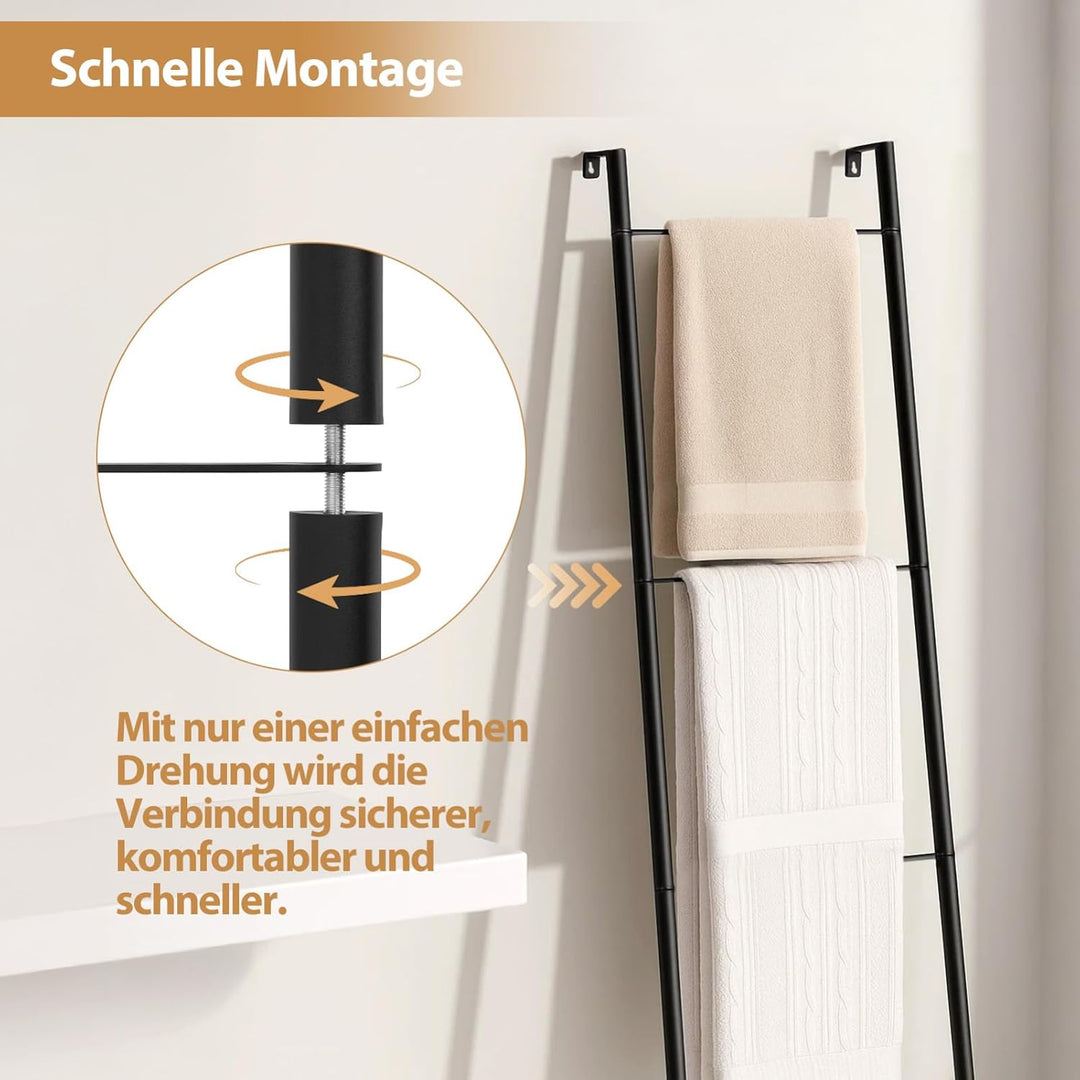 Industrie Design Handtuchhalter Stehend aus Metall 4-stöckige Handtuchleiter mit Rostfreier Schwarz