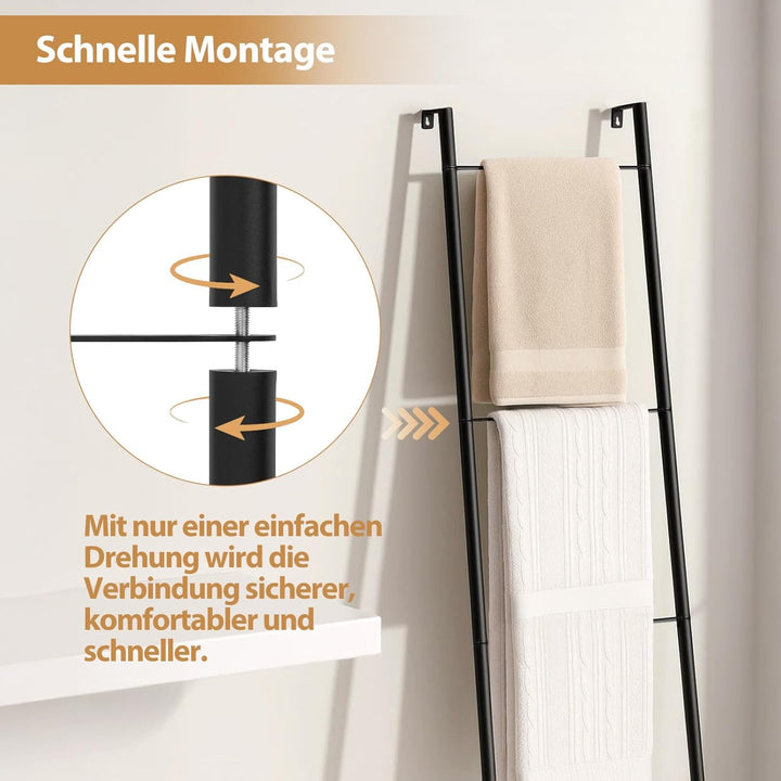 Industrie Design Handtuchhalter Stehend aus Metall 4-stöckige Handtuchleiter mit Rostfreier Schwarz