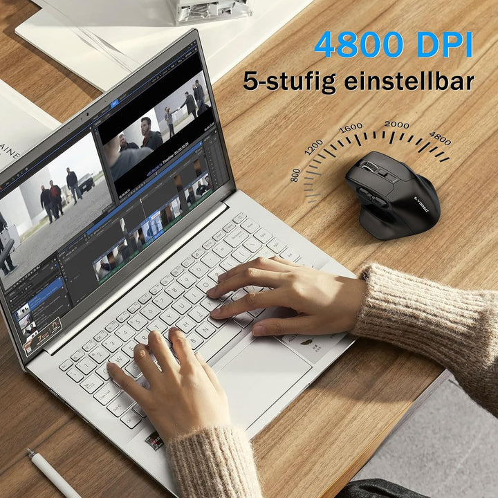 E-Yooso kabellose Maus für Mittelgrosse bis Grosse Hände, ergonomische Funk-Computermaus, 6 Tasten,