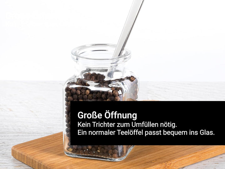 GIESSLE® 15 Gewürzgläser mit MASSIVHOLZ Deckel (ohne Leim) und 97 abwischbaren Etiketten im Set