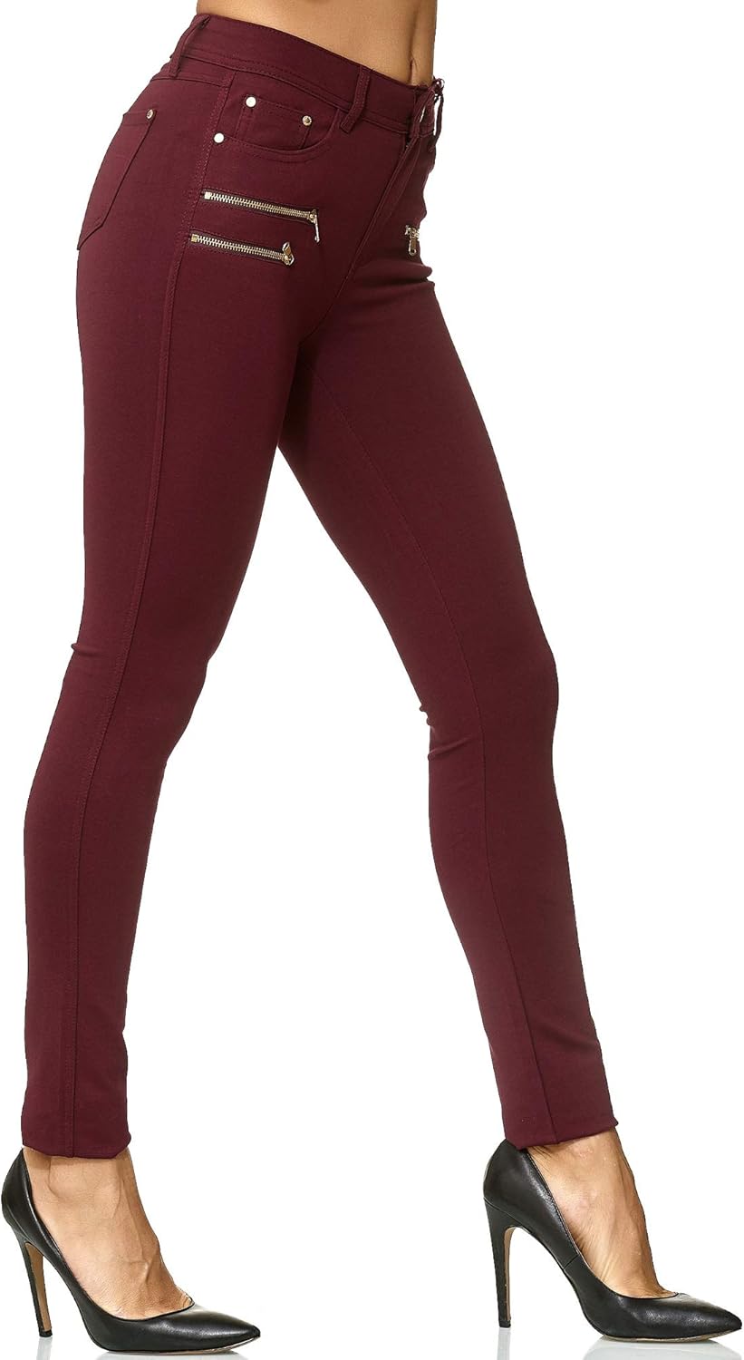 Elara Damen Stretch Hose Skinny Fit Jegging Chunkyrayan 32 Slim Wein, 32 Slim Wein