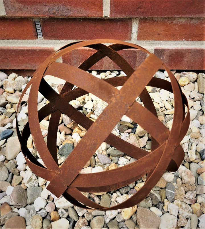 Dekokugel Geflecht 20 cm aus Cortenstahl Rost Geflechtkugel Streifenkugel
