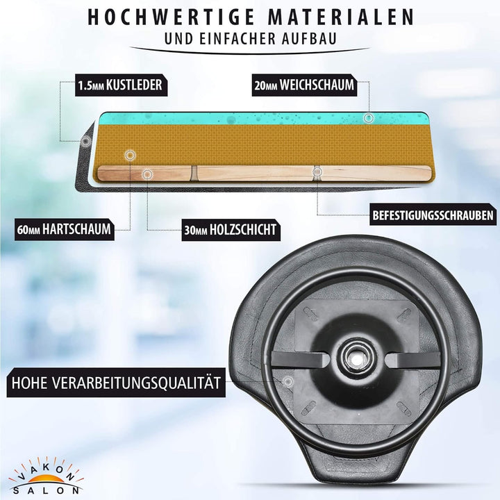 VAKON SALON - Design ergonomischer Rollhocker auf hochwertigen Rollen schwarz - Höhenverstellbarer v
