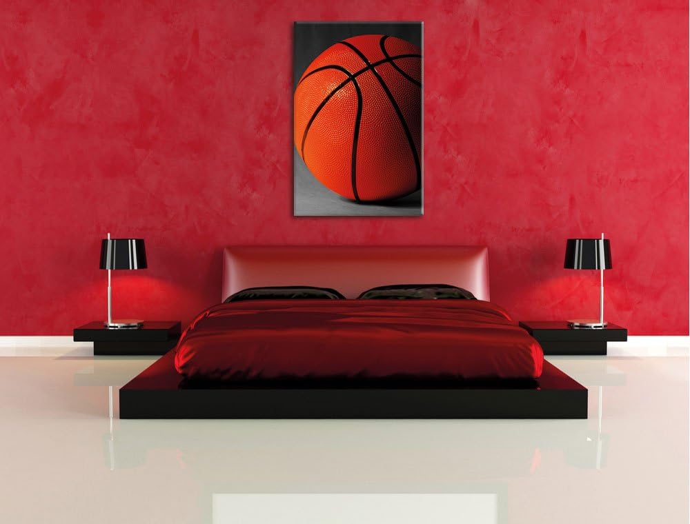 Pixxprint Basketball schwarzer Hintergrund / 100x70cm Leinwandbild bespannt auf Holzrahmen/Wandbild