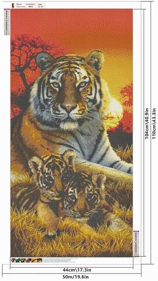5D Diamant Painting Bilder Gross 50x110 cm ( Inner 44x104 cm) DIY Diamond Painting Tiger Erwachsene