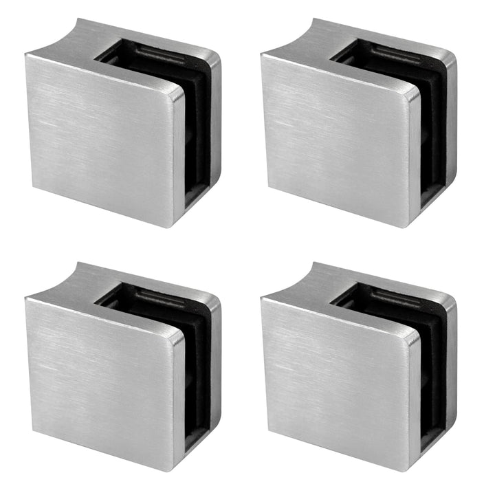PRIOstahl Glashalter 4 Stück Glasklemmen Klemmhalter Glasplattenhalter mit Sicherungsplatte + Sicher