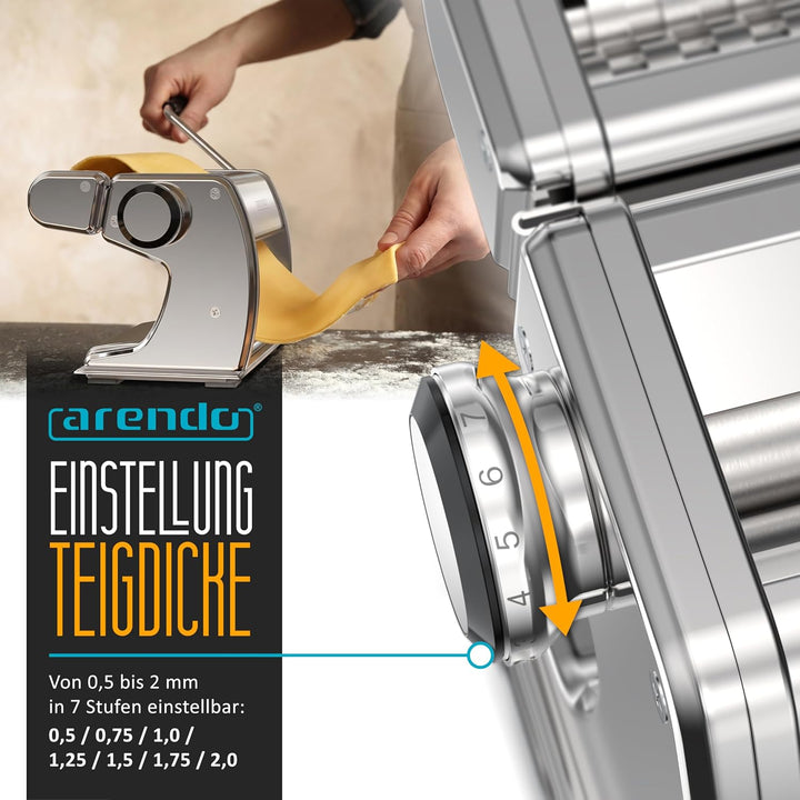 Arendo - Nudelmaschine Pasta Maker – Edelstahl – Nudelpresse – 7 einstellbare Stärken - manuell - Du
