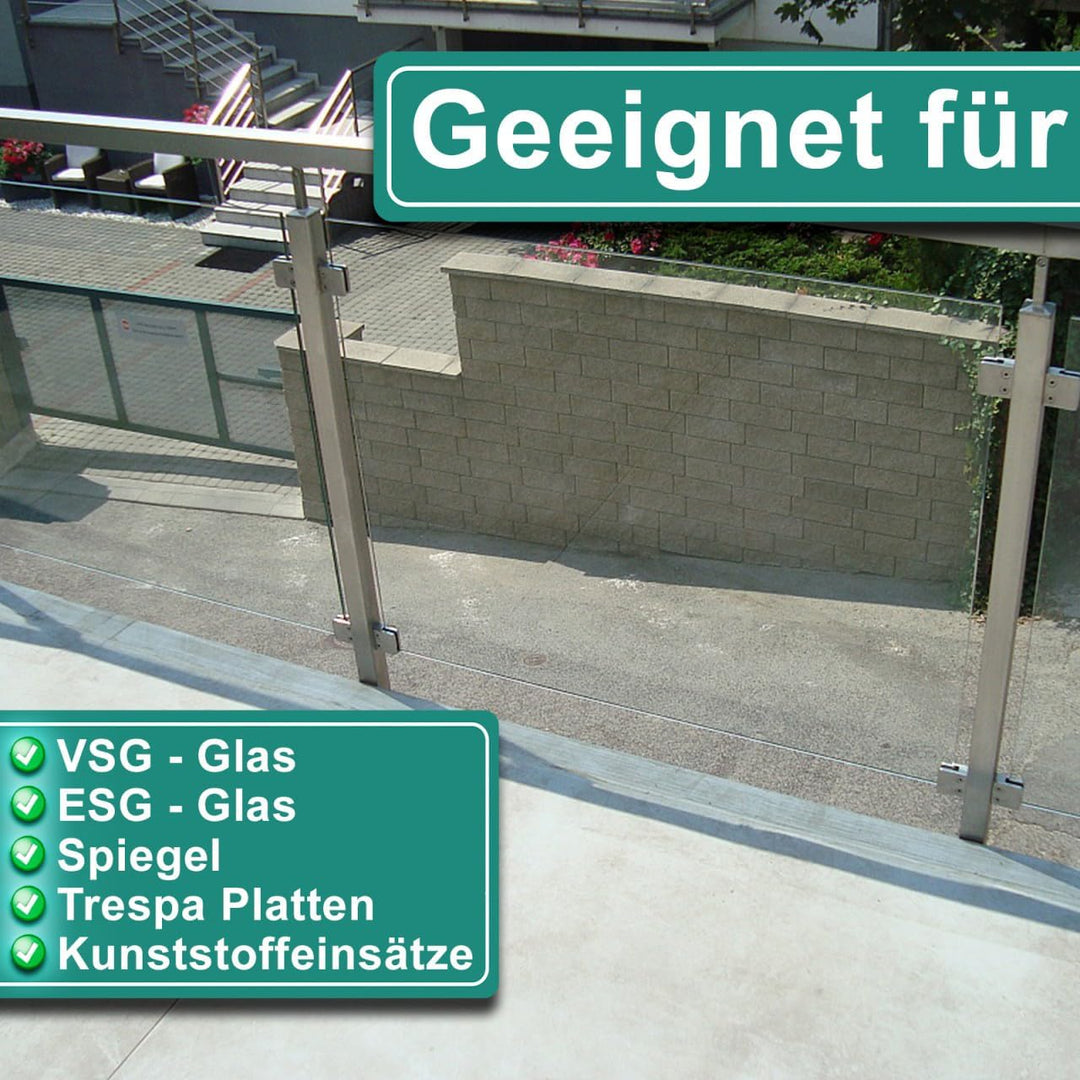 PRIOstahl Glashalter 4 Stück Glasklemmen Klemmhalter Glasplattenhalter mit Sicherungsplatte + Sicher