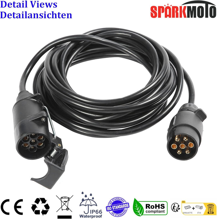 Anhänger Verlängerungskabel 7 Polig 6m Lang Adapterkabel mit Anhänger Stecker Steckdose,7Polig Anhän