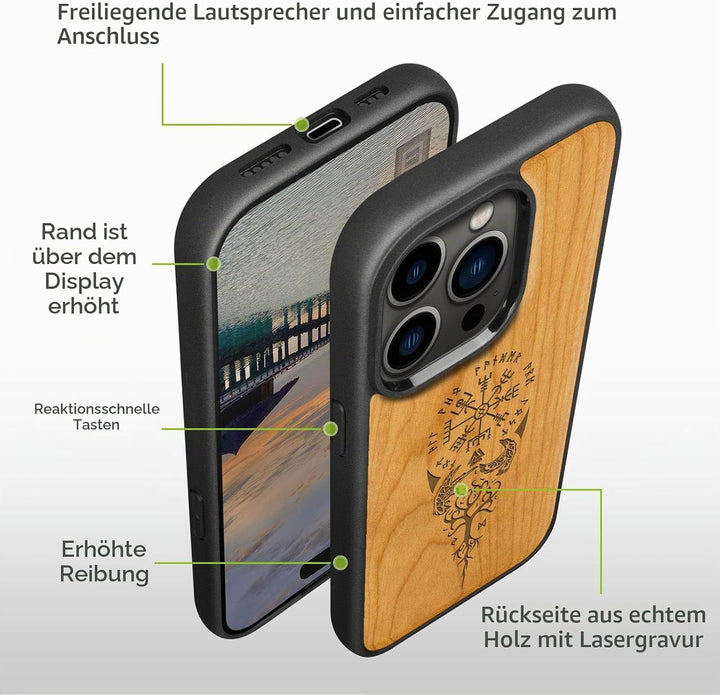 Carveit Magnetisch Hülle für iPhone 14 Pro Max Case [Elegante Kirschholz] [Weich TPU Stossstange] St