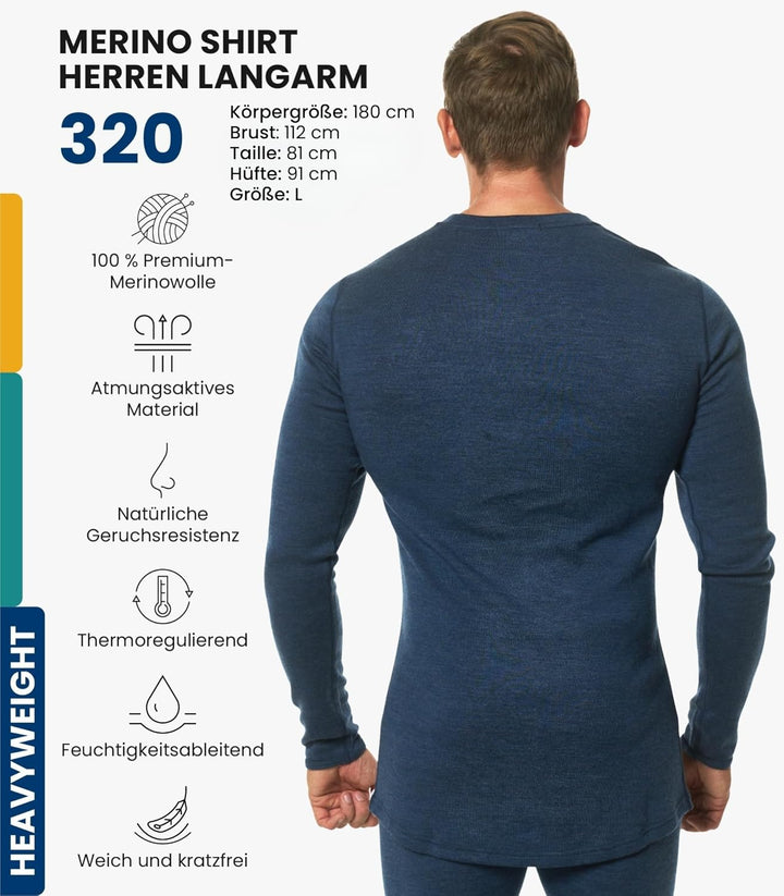 100% Merino Unterwäsche Herren - Merino Langarmshirt Herren Atmungsaktiv Und Feuchtigkeitsableitend