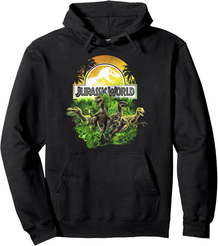 Jurassic World Raptor Group Shot Titel Logo Pullover Hoodie