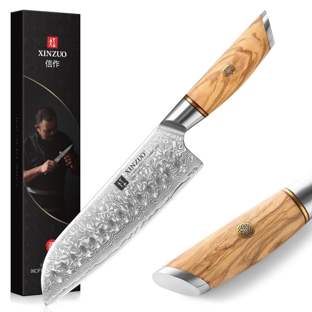 XINZUO Damaststahl 18.2cm Santokumesser, scharf Kochmesser 73 Schichten Damastpulverstahl profi Küch