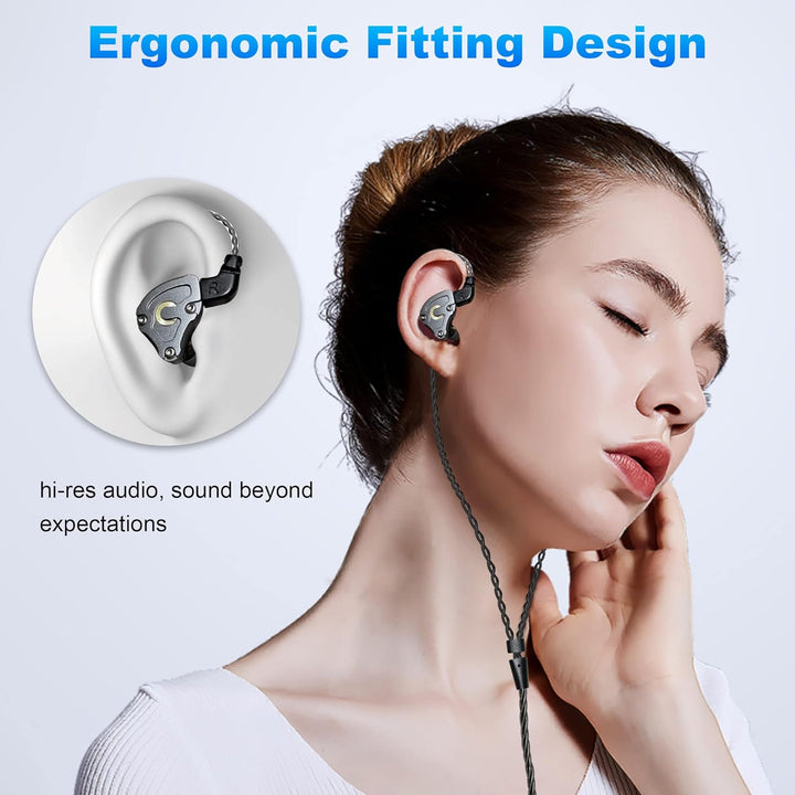 Hmusic IEM Kopfhörer, HiFi Kabelgebundene Kopfhörer, Hi-Res Verlustfrei DD+BA Treiber In-Ohr-Kopfhör