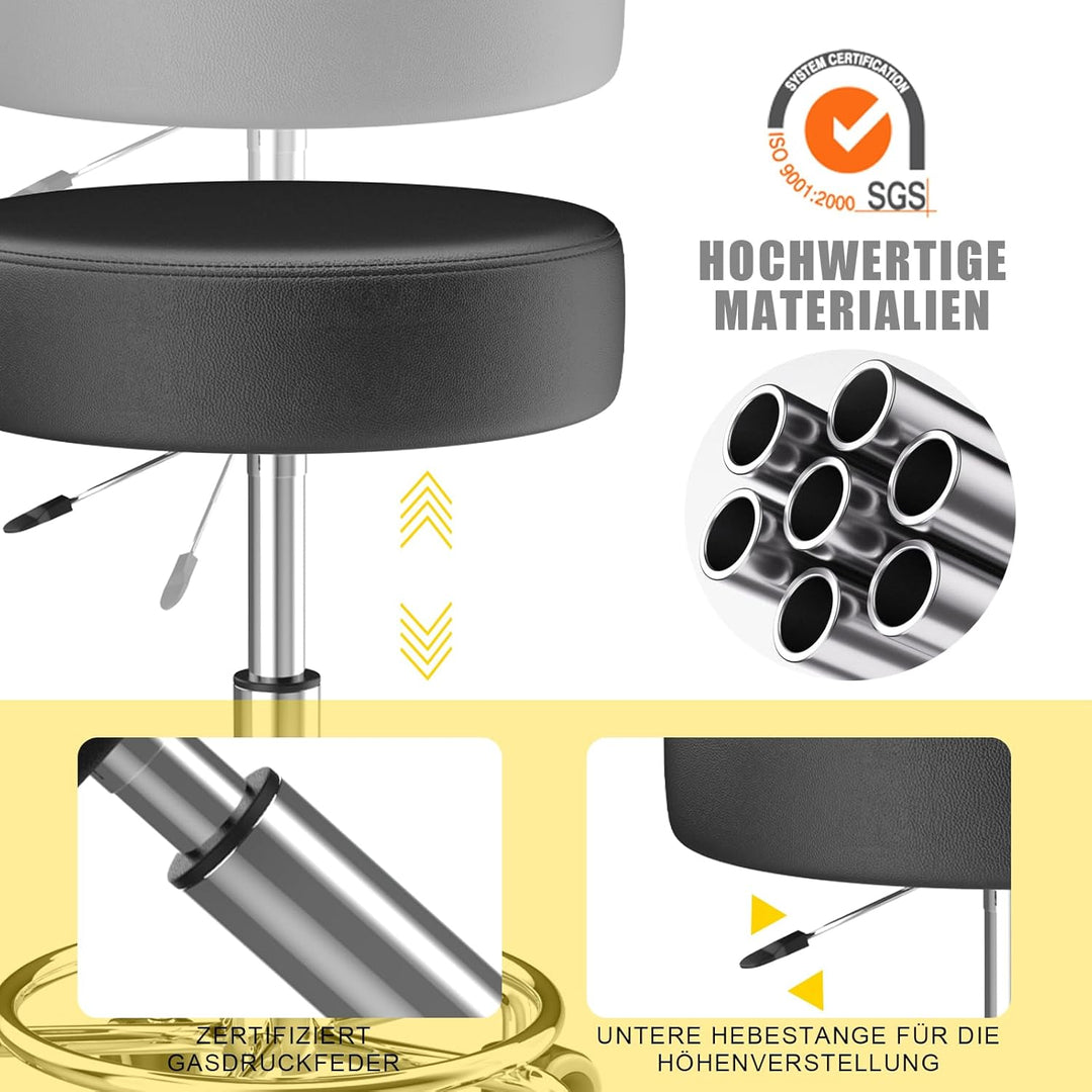 Hocker höhenverstellbar 49cm-63cm,Rollhocker mit fussstützezur Entspannung des Körpers,kompakt,beque