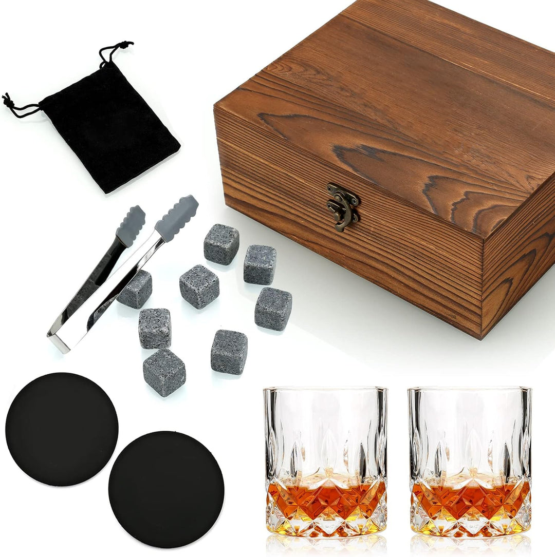 Whiskyglas Geschenkset, Whisky Steine, Whisky Geschenksets für Männer, 8 Whisky Steine 2 Kristall Wh