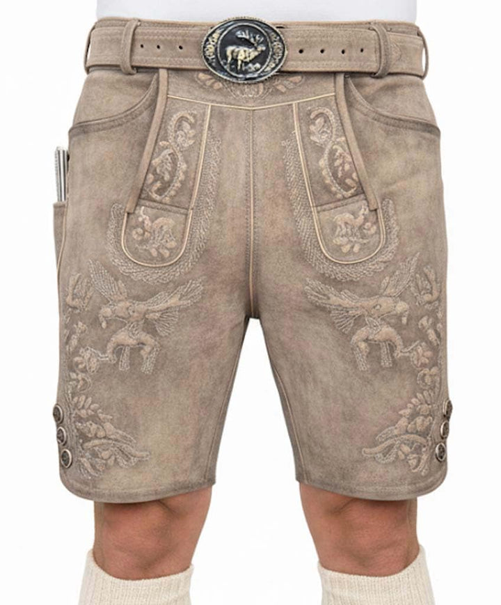 Oktoberfest Lederhose, Trachtenlederhose kurz aus Wildbock Leder, Bayrische Lederhose Herren mit Gur