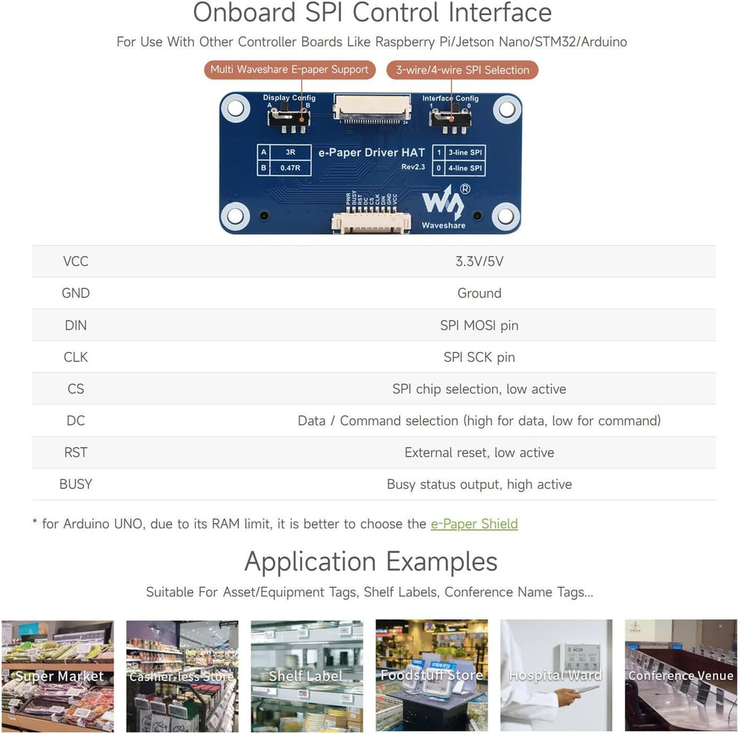Waveshare 7.5inch E-Paper Display HAT (B) Module 800x480 Resolution 3.3v E-Ink Electronic Screen SPI