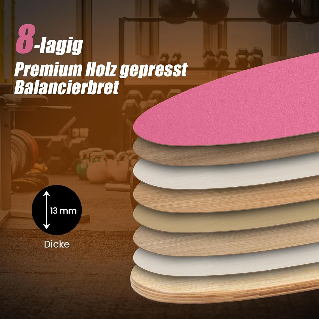 GYMAX Balance Board aus Holz, 15 mm BalanceBoard mit 10mm Korkrolle & rutschfeste Matte aus Filz, In