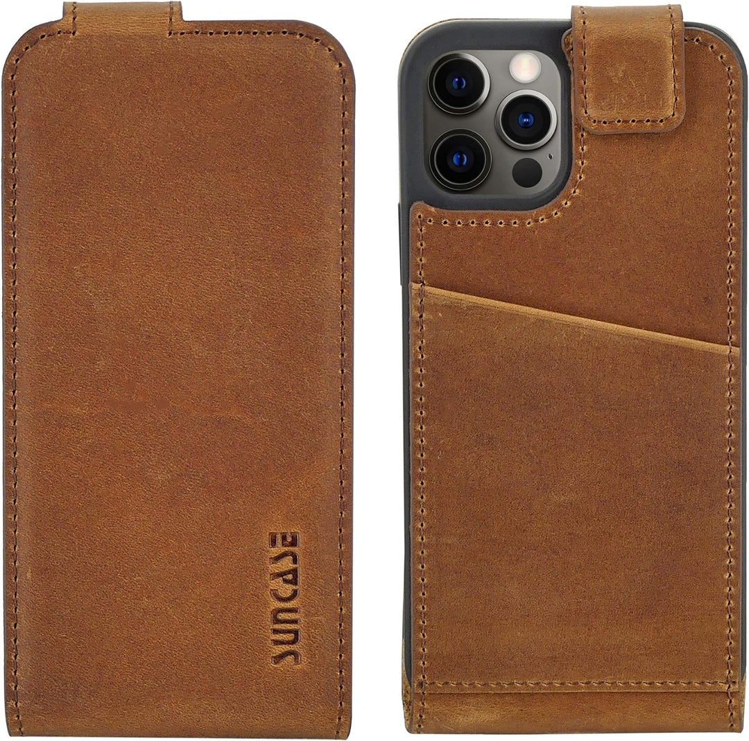 Suncase Original Flip-Style (Ultra-Slim) kompatibel mit iPhone 12 Pro (6.1") Hülle Ledertasche Tasch