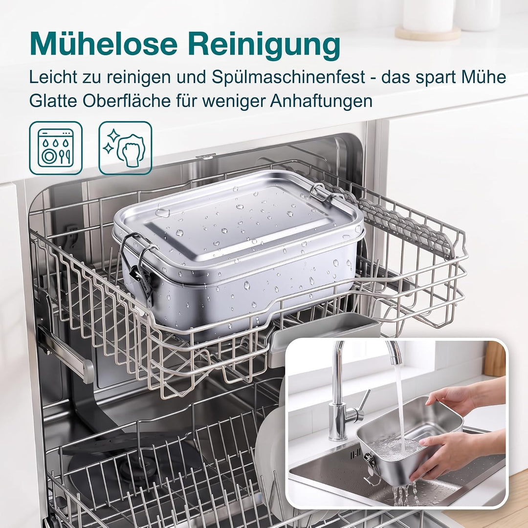 TEAMFAR Brotdose, Edelstahl Bento Lunch Box mit Fächern &amp; Tasche 1400ml | 2 Herausnehmbare Trennwänd