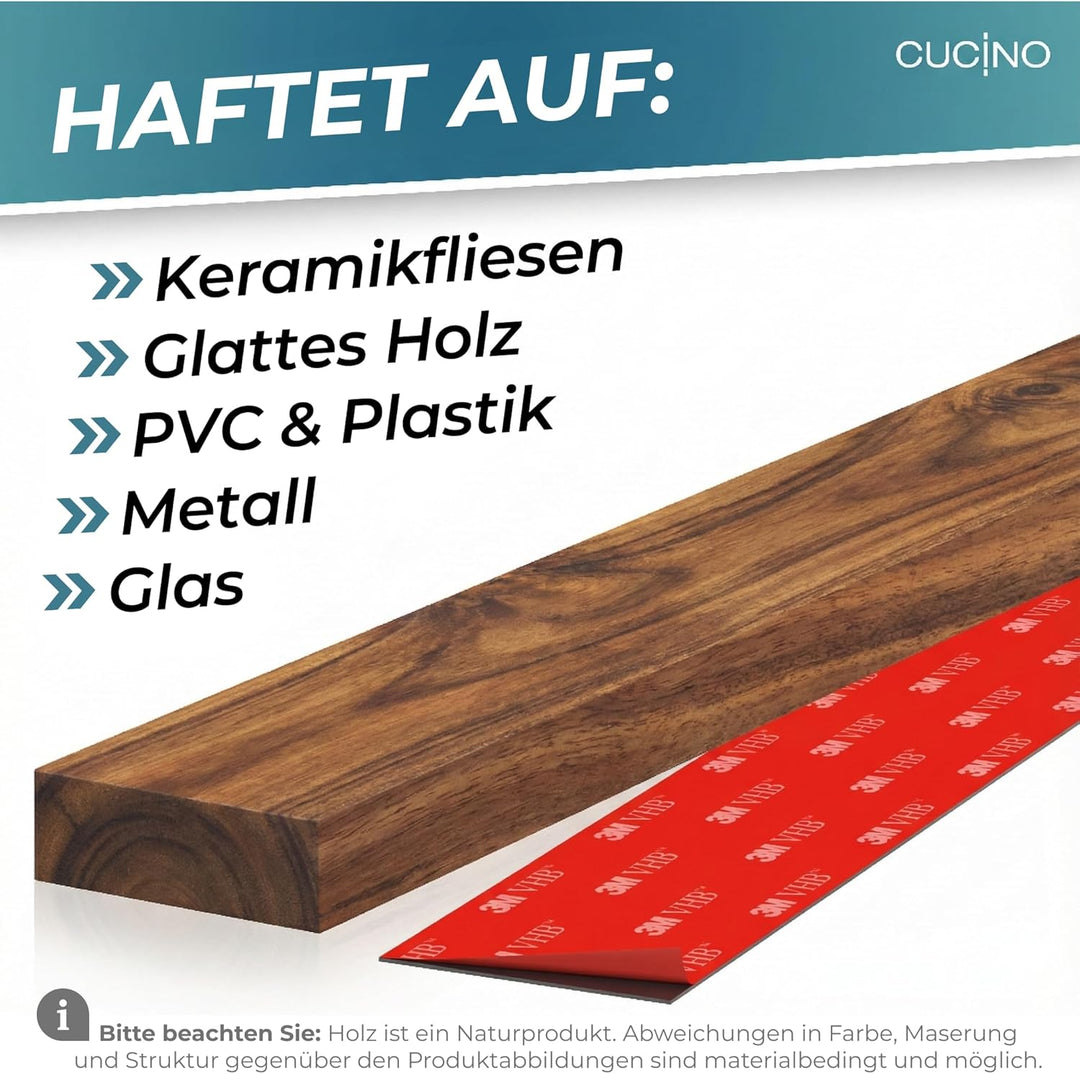 CUCINO Messer Magnetleiste selbstklebend - Vergleichssieger mit extra starkem Magnet - Einfache Mont