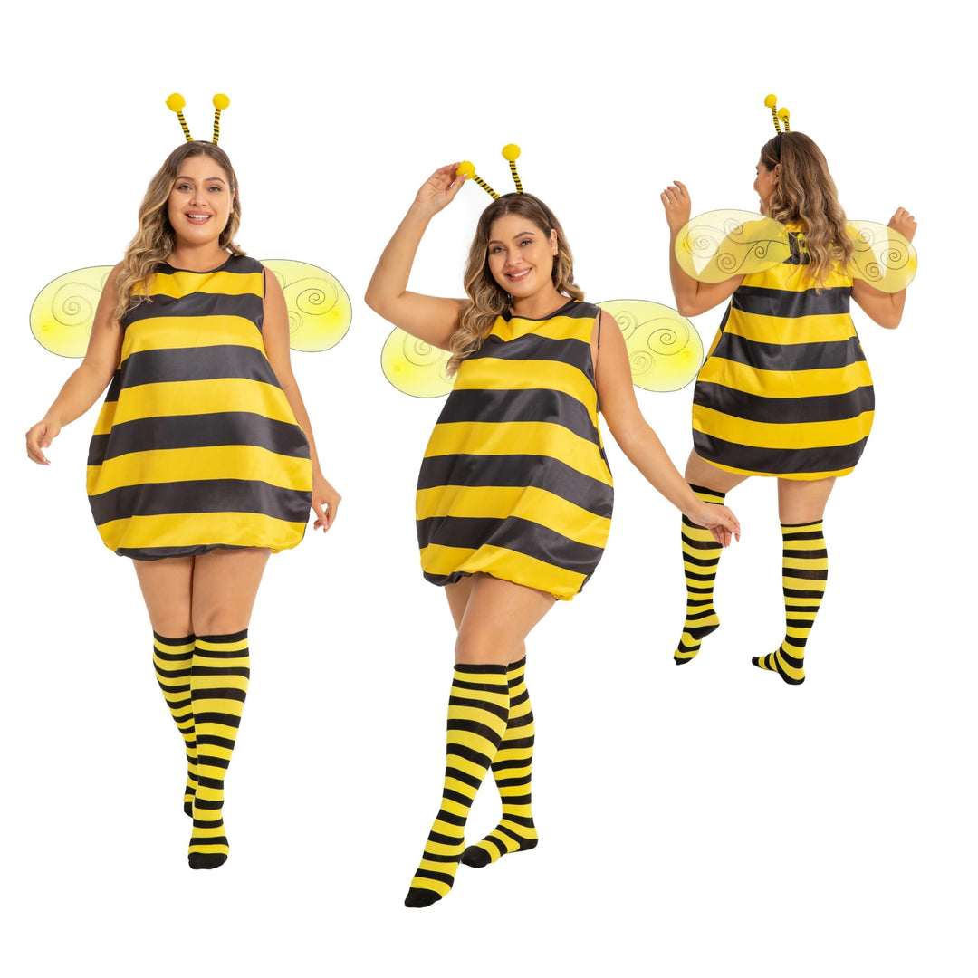 cuteDIY Grosse Grössen Bienenkostüm Erwachsene Bienen Kostüm Damen 42-60, Bienenkostüm Kinder 92-140