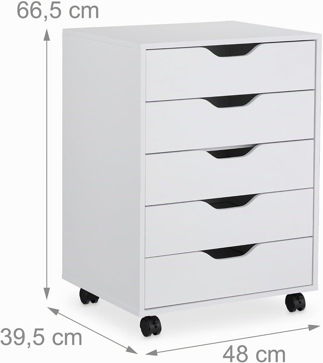 Relaxdays Rollcontainer, 5 Schubladen, HxBxT: 66,5 x 48 x 39,5 cm, Büroschrank, Aktenschrank mit Rol