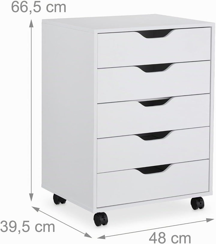 Relaxdays Rollcontainer, 5 Schubladen, HxBxT: 66,5 x 48 x 39,5 cm, Büroschrank, Aktenschrank mit Rol