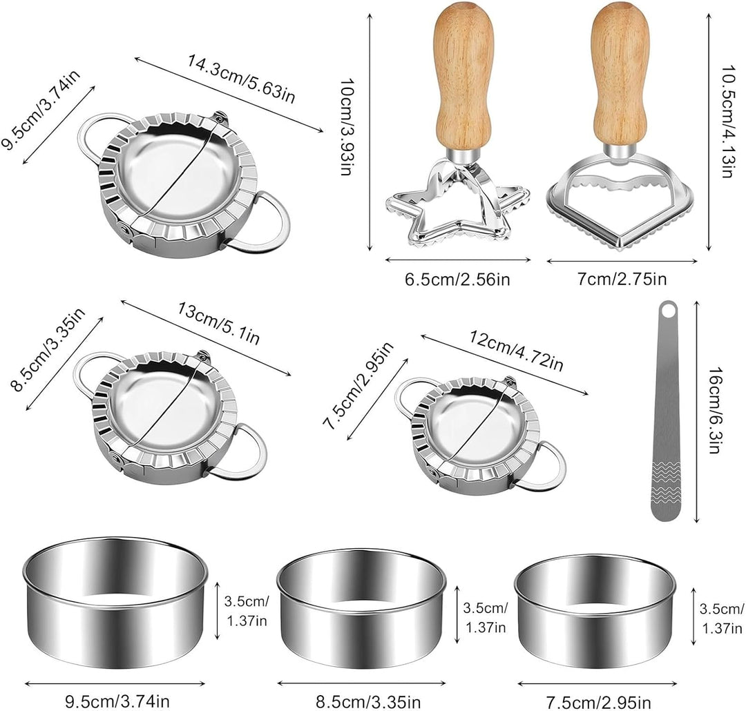 9 Stück Ravioli Former Edelstahl Dumpling Maker Set Teigtaschenformer mit Ravioli Ausstecher Maultas
