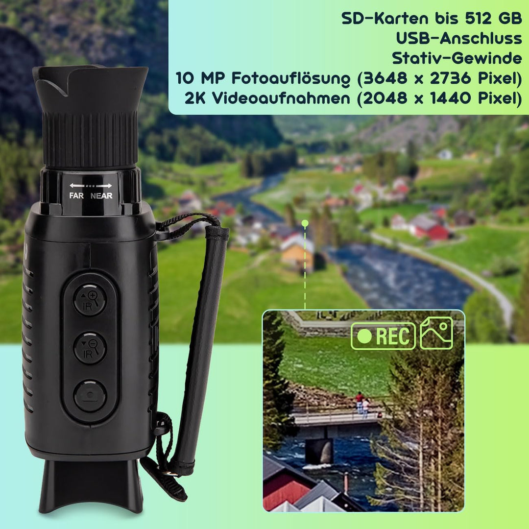 Professionelles Monokulares Infrarot Nachtsichtgerät, Foto und Video, Sicht bis 500m, 2k Videoaufnah