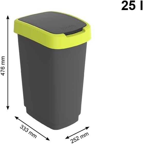 Rotho Twist Mülleimer 25l mit Deckel, Kunststoff, Gelb/Schwarz Gelb/Anthrazit, Gelb/Anthrazit