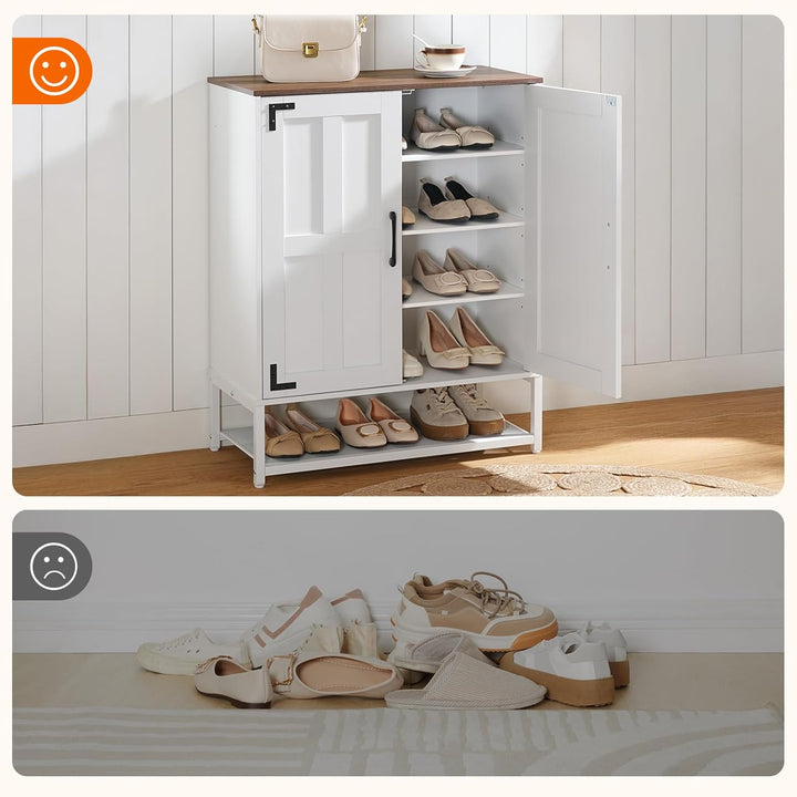 HOOBRO Schuhschrank, 6-stöckiges Schuhregal, Landhausstil, mit verstellbaren Ablagen, freistehend, S