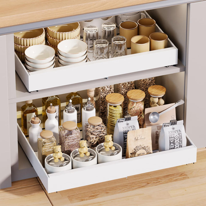 Teleskopschublade, Ausziehbare Schublade Küche, Küchenschrank Organizer, Weiss, 31-52 cm B x 43 cm T