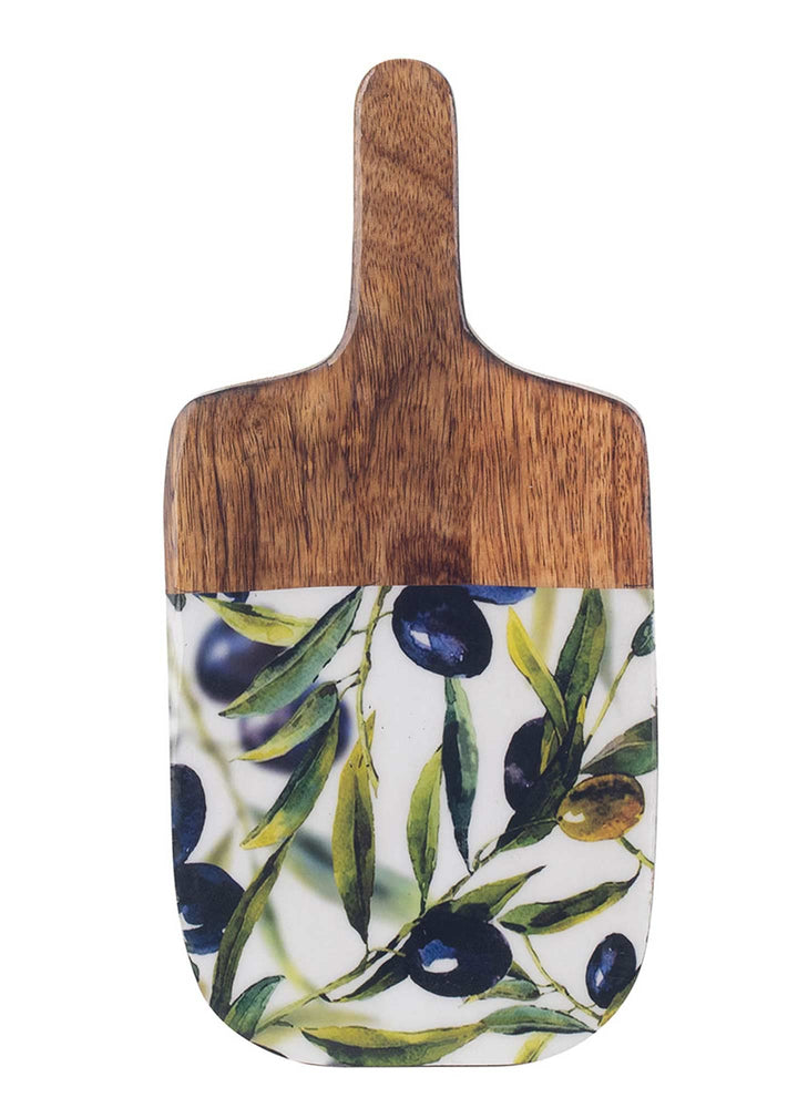 Servierbrett, Mangoholz und Oliven, L 30 cm.