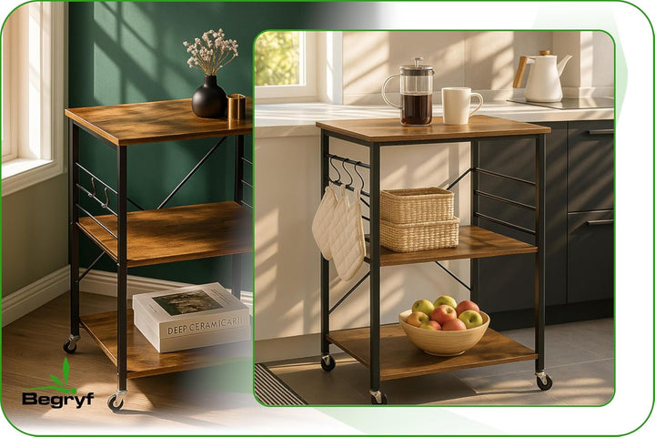 Küchenregal, Küchenkommode für das Esszimmer, dunkelbrauner Küchenschrank, Küchenwagen, Holzregal st