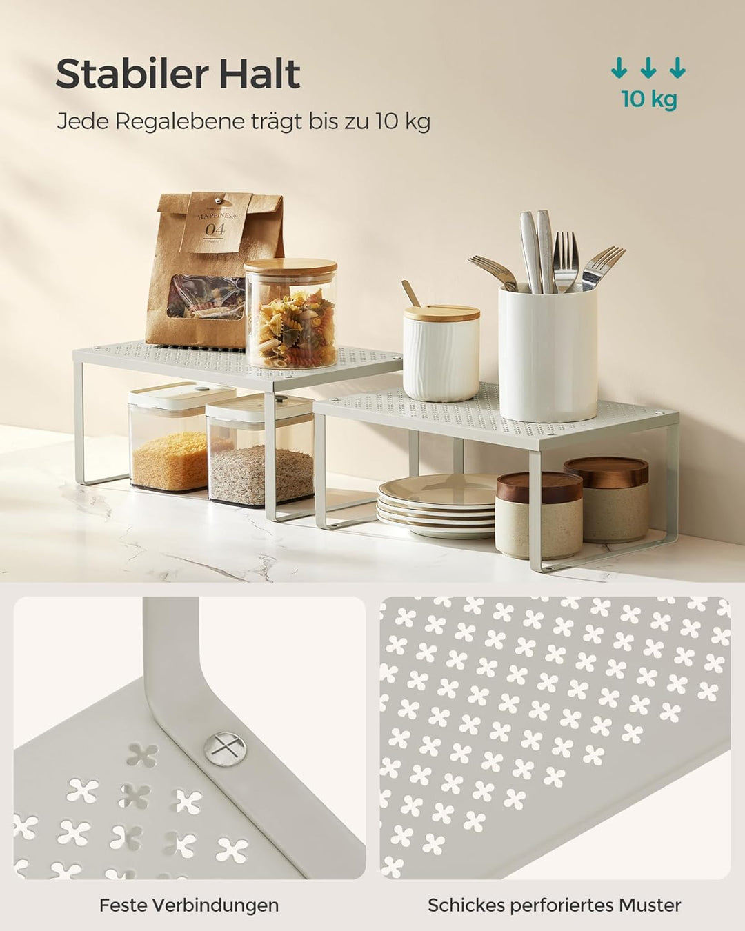 SONGMICS Gewürzregal, 2er Set, Küchenregal, Küchen-Organizer, Küche, Gewürzhalter, erweiterbar, stap