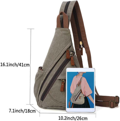 KL928 Canvas Sling Bag Rucksack Damen und Herren – Schulterrucksack Umhängetasche Crossbag Verstellb