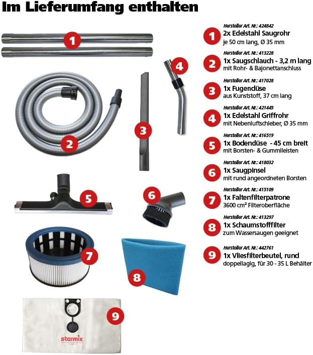 starmix uClean LD-1435 PZ - Nass-/Trockensauger 1400 W, 35 L, Edelstahl Behälter, stabiles Fahrgeste