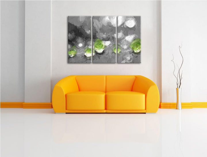 winzige Wassertropfen auf Blatt schwarz/weiss Deluxe 3-Teiler Leinwandbild 120x80 Bild auf Leinwand,