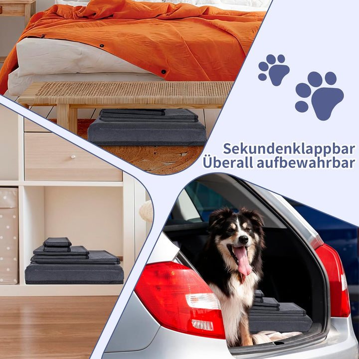 Hundetreppe mit Stauraum, 3 Stufen, faltbar, extra breite Haustierrampe, rutschfeste Hunderampe,Haus