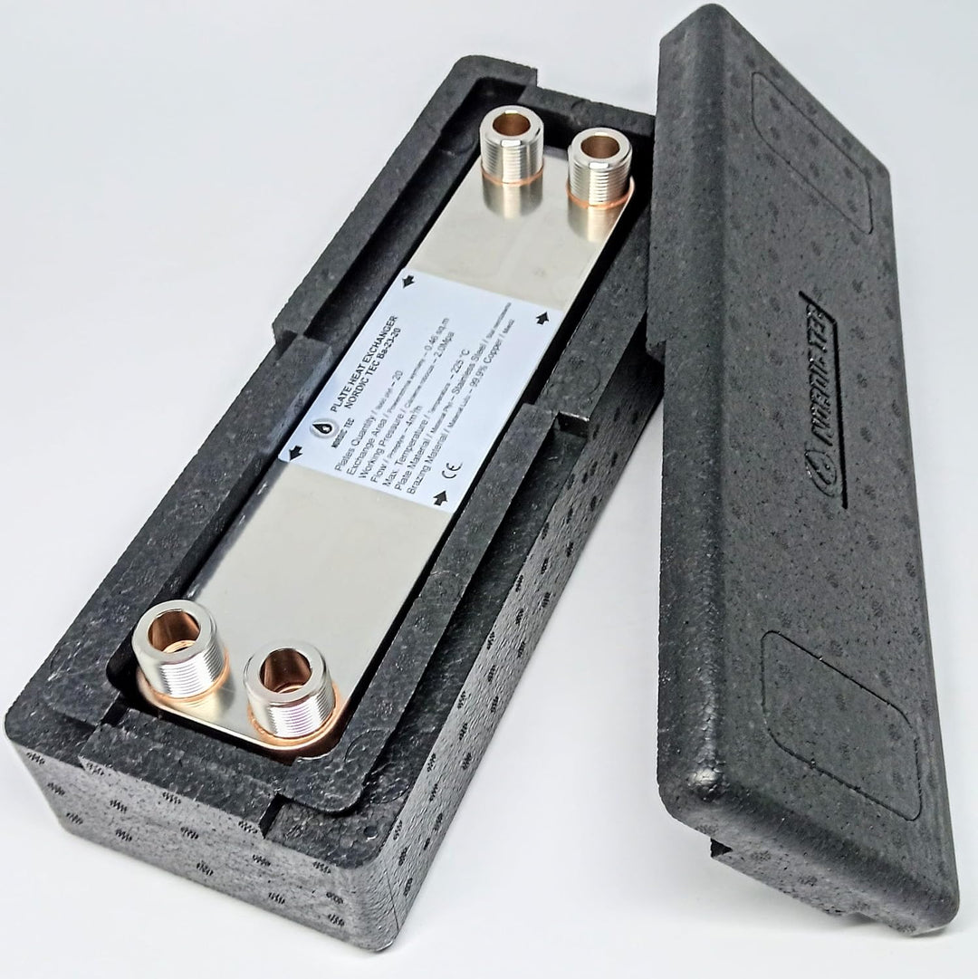 Edelstahl Plattenwärmetauscher Wärmetauscher mit Isolierung Nordic Tec Ba-23-20 20 Platten 90kW 3/4”