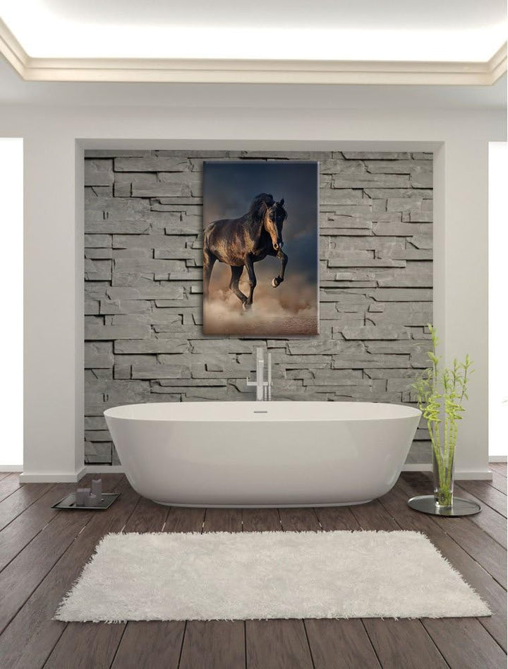 Schwarzes Pferd, Format: 100x70 auf Leinwand, XXL riesige Bilder fertig gerahmt mit Keilrahmen, Kuns