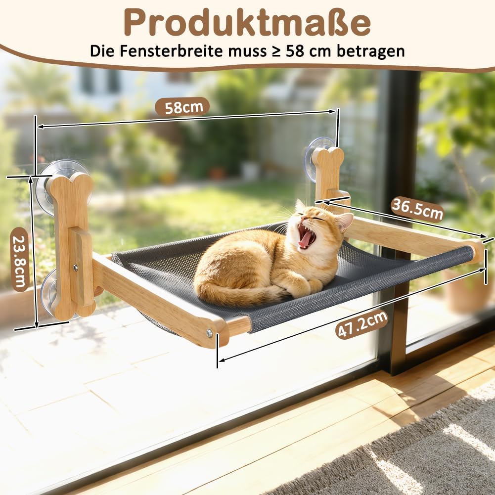 SZEE Katzen Fensterliege Massivholz mit Doppelseiten-Kissen (Ice Silk + Flanell), Katzen Hängematte