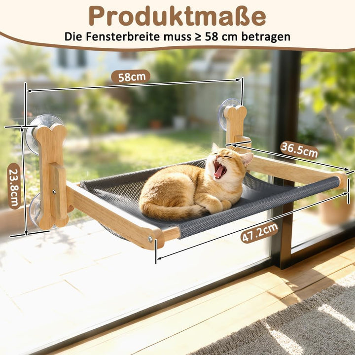 SZEE Katzen Fensterliege Massivholz mit Doppelseiten-Kissen (Ice Silk + Flanell), Katzen Hängematte