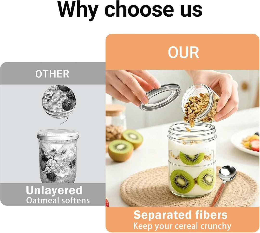 4er müslibecher to go, 400ml+100ml Overnight Oats Gläser, Joghurtbecher mit Doppelschicht-Design, Tr