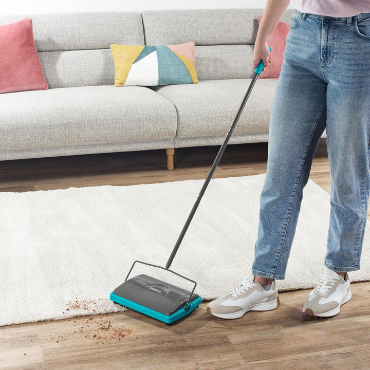 Beldray LA024855TQ Manuelle Teppichkehrmaschine, Teppichkehrer ohne Strom mit Bürstenkamm, Haustierh